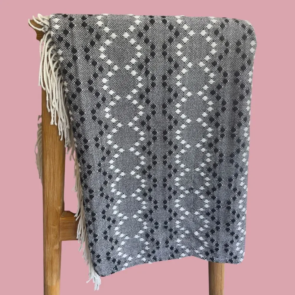 West Elm throw blanket geometric black white gray pattern